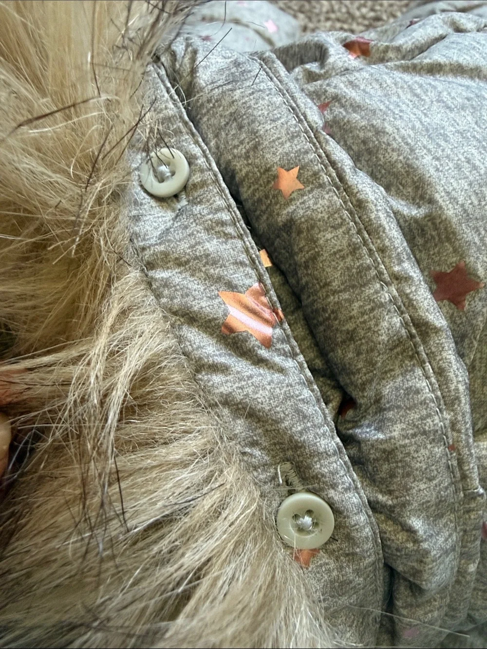 Baby GAP 🩶GRAY WITH ROSE-GOLD STAR ACCENTS🩶 3 YRS TODDLER PUFFER COAT 🌟EUC🌟